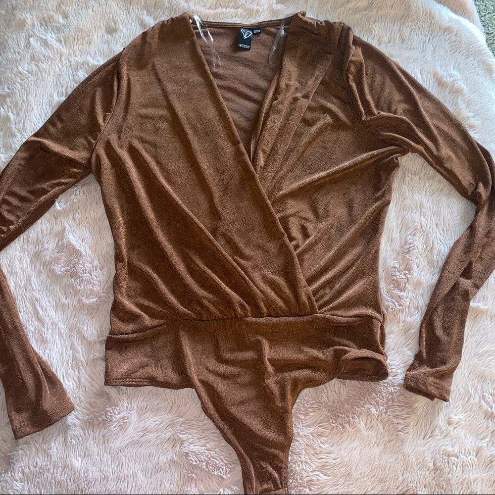 Brown Silk type material Windsor Bodysuit